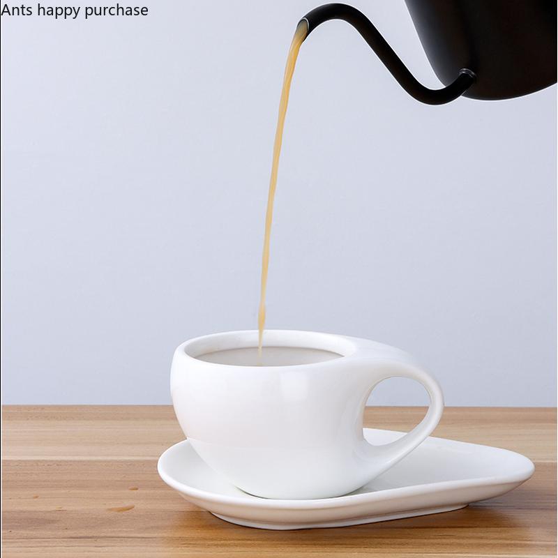 Pure White Ceramic Mug 200ml Coffee Cup and Saucer Set Irregular Water Cups Afternoon Tea Cup Milk Tea Cups Coffee Mugs Tea Mug