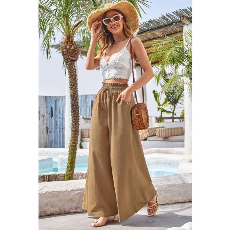 Summer Women's High Waisted Loose Bohemian Wide Leg Pants