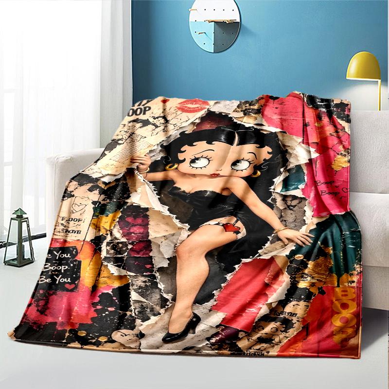 Betty Boop Pattern Blanket for Home Decoration, Bed, Sofa, Car Travel, Camping, Suitable for All Seasons, Birthday Christmas Gift