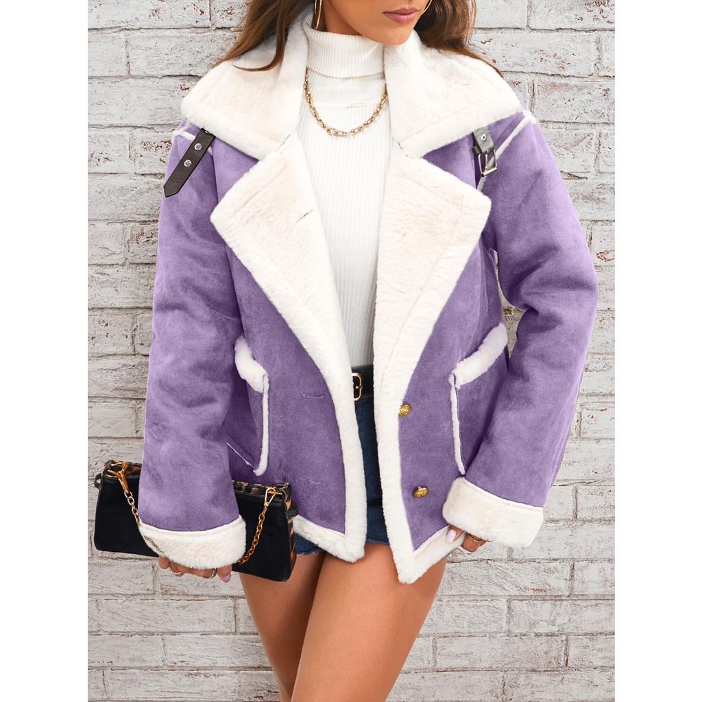 New Winter Women's Fashion Lapel Fleece Jacket, Warm Casual Thickened Outerwear Coat for Crossbody