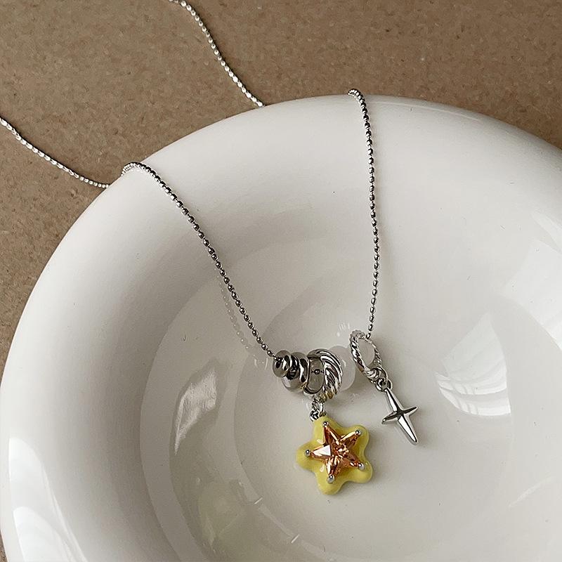 Long Tassel Necklace Water Droplet Star Shaped Heart-shaped Multi Pendant Sweet and Cool Fashionable Versatile Collarbone Chain