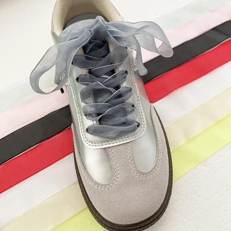 1Pair Women's  Soft Casual Flat Shoestrings for Sneaker 2.5CM Wide Shoe Accessories Shoe Laces Silk Satin Ribbon Shoelaces