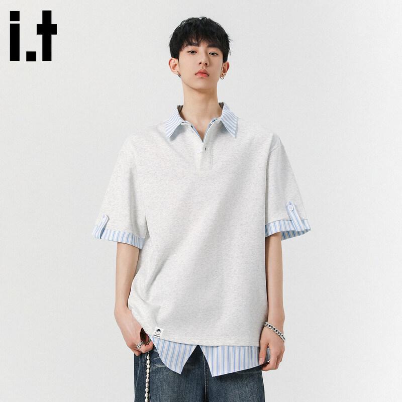 Chocoolateit Men s Striped Spliced Polo T-Shirt 3XL