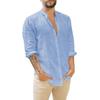 European and American Men's Linen Cardigan Solid Color Casual Stand-up Collar Long-sleeved Shirt