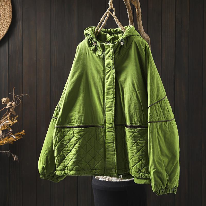 Women Vintage Hooded Patchwork Zipper Solid Color Winter Warm Long Sleeve Coats Female Casual Coats