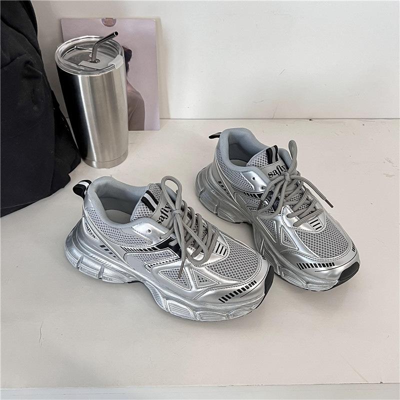 Fashion Size 36-42 Women High Heels Sneakers Casual Platform Leather Breath Mesh Tennis Athletic Shoes for Woman Lace Up 2024