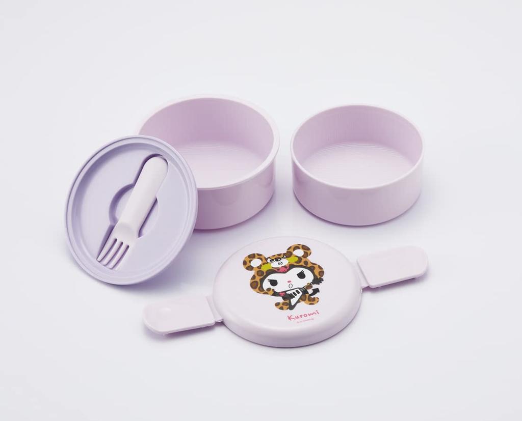 Skater Bento with Rice Ball Made in Sanrio Kuromi Box, Antibacterial, Two-Tier, Round, Fork, Case, 500ml, Japan, Microwaveable, Headgear, ONWR1AG-A