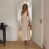 Women's summer new French elegance temperament style simple solid color dark V suspender waist slim dress