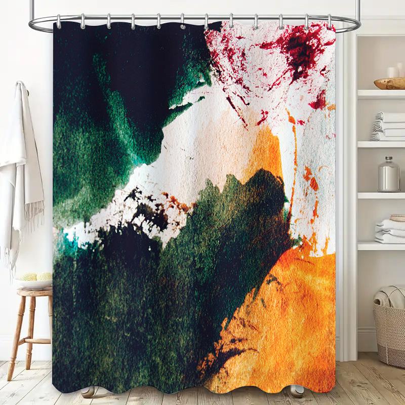 Abstract Bathroom Shower Curtain Waterproof Fabric Watercolor Design Decorative Home Decor