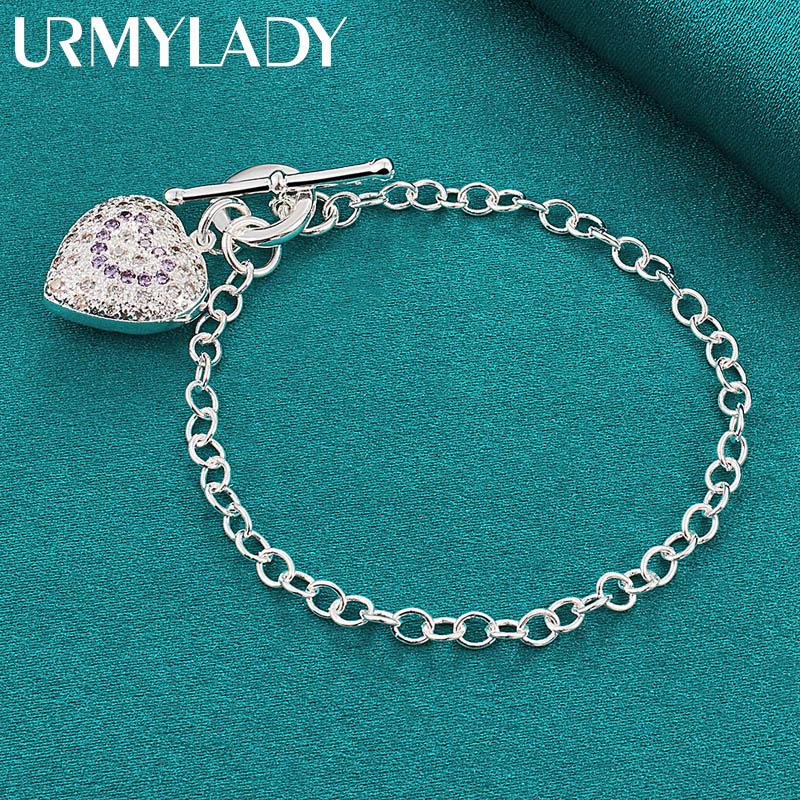Bracelet en argent Sterling 925 avec pendentif en forme de cœur et de Zircon pour femmes, chaîne OT pour fête de mariage, bijoux à la mode