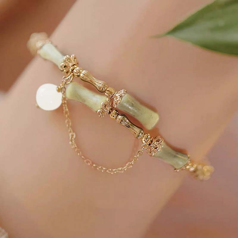 Trend Green Jade Bamboo Joint Bracelet for Women Men Romantic Lily of the Valley Pendant Chain Party Gift Fashion Jewelry
