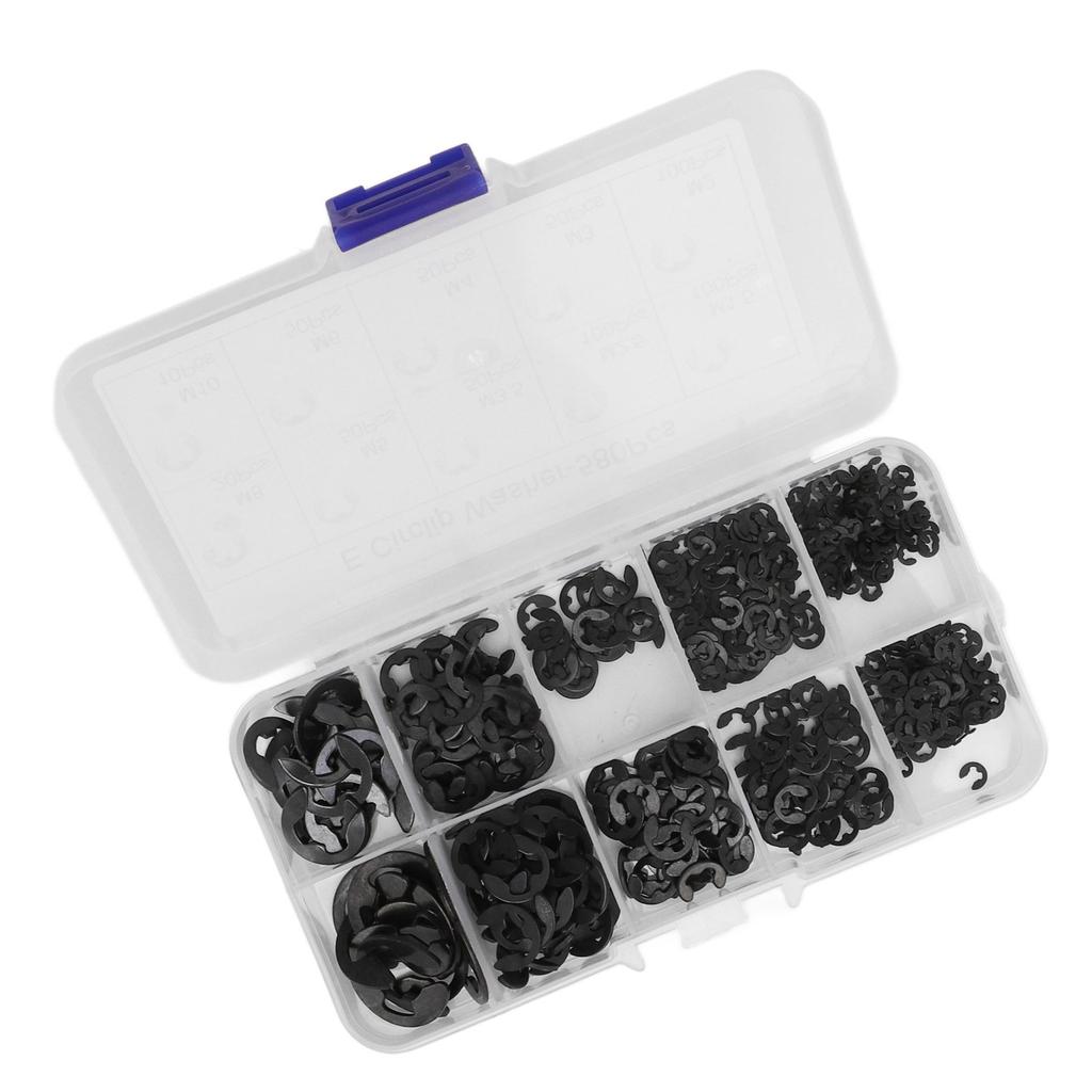 580 Stück E Sicherungsring Unterlegscheiben Set mit Aufbewahrungsbox Edelstahl Feste Fixierung E Typ Sicherungsscheibe Schwarz