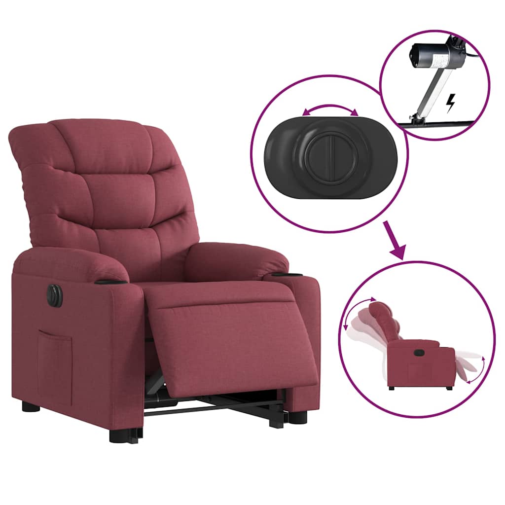 Electric Recliner Chair with Rising Function Burgundy Fabric
