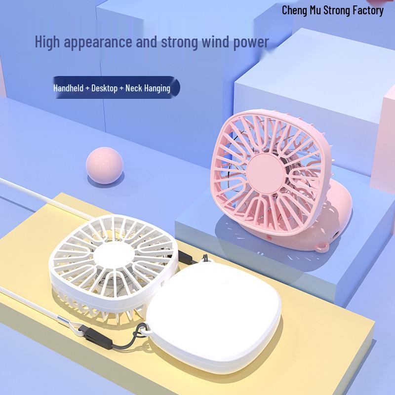 

2026 Cartoon Portable Foldable USB Neck Fan - Silent & Handheld 1.5-3h use - includes lanyard