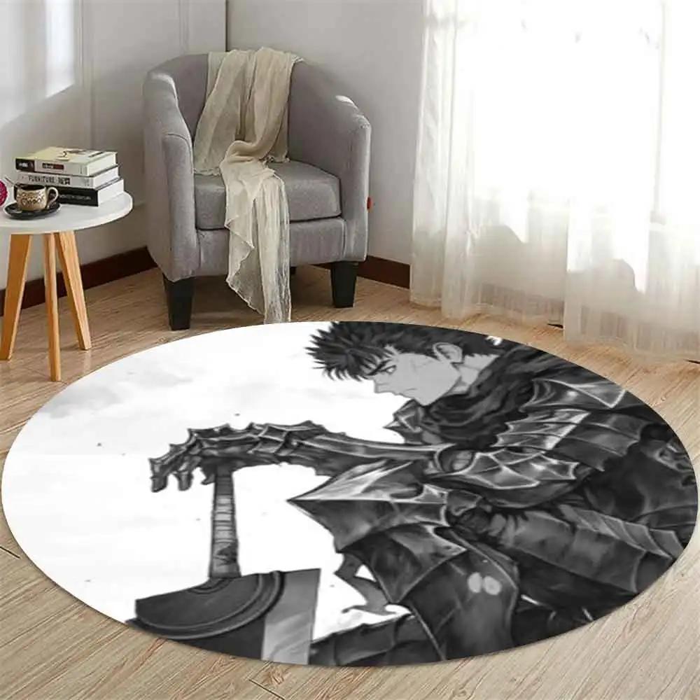 Guts Sword in Berserk Printed Round Carpet for Living Room Bedroom Kitchene Rugs Mats Flannel Anti-Slip Rug Decoration Gift