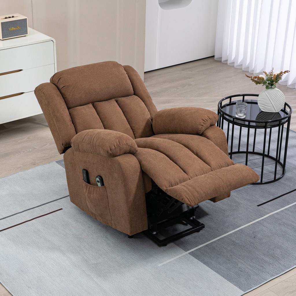 Electric Riser Massaging Reclining Armchair with Remote Control, In Fabric, 91x93x103cm, Brown