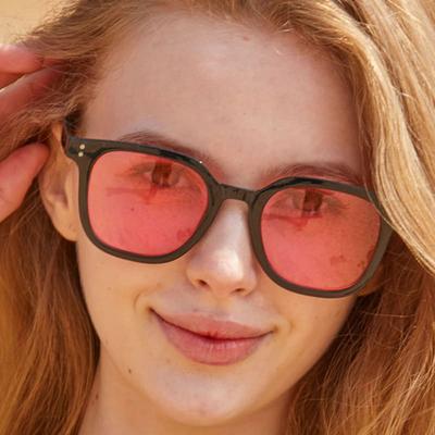 KOLEAT WOMEN Layered Horn-Rimmed Pink Tint Square Round UV Protection Sunglasses [SQRTP]