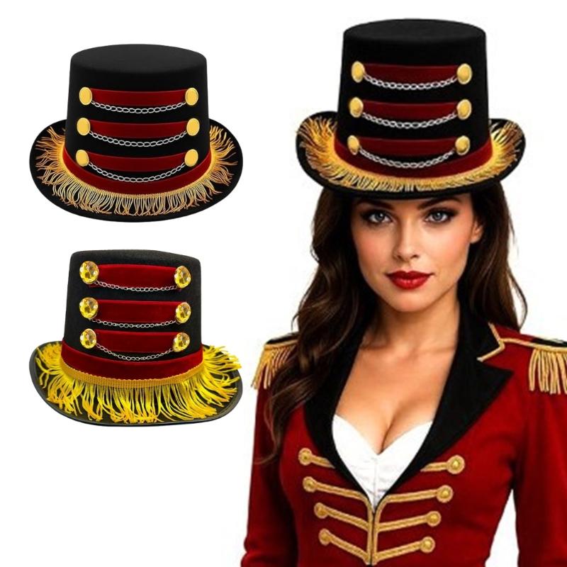 Vintage Circus Tasseled Magicians Top Hat Classical Headwear Stage Performances Costume Accessory