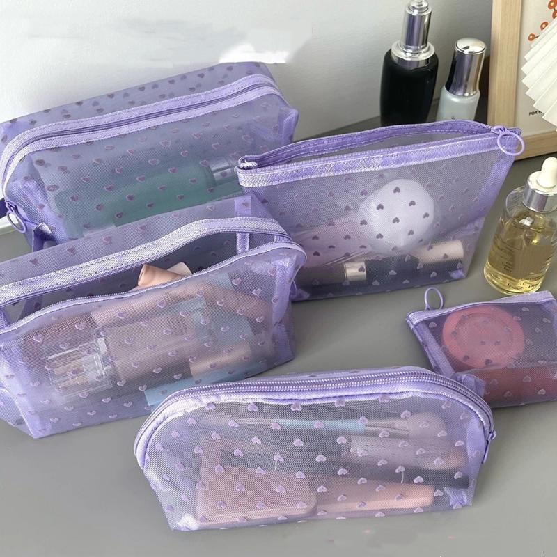 Heart Transparent Mesh Makeup Bag Multifunction Portable Women Cosmetic Storage Pouch Ladies Toiletry Lipstick Organizer Bags