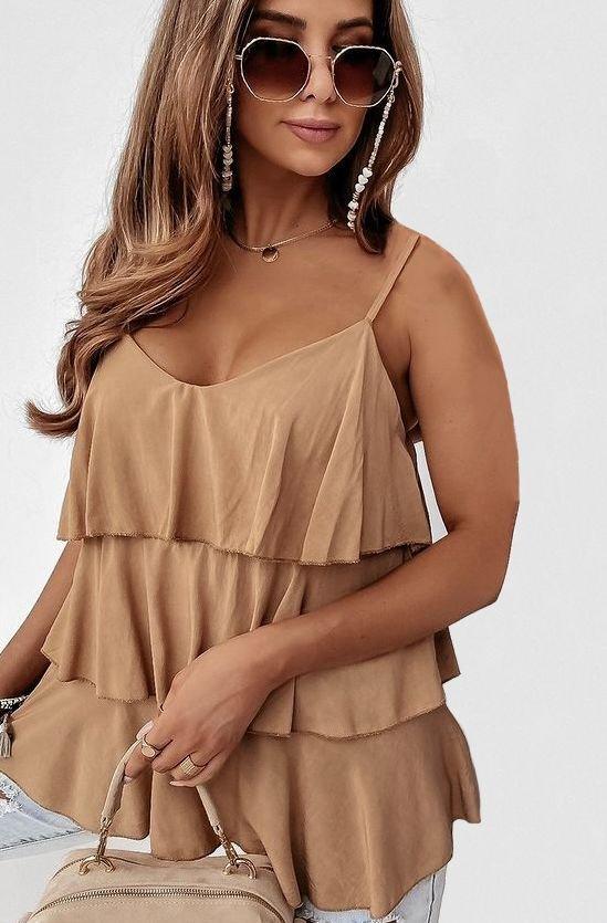 

Женская блузка из одинарной ткани из джерси с драпировкой на плечевых бретелях S-M