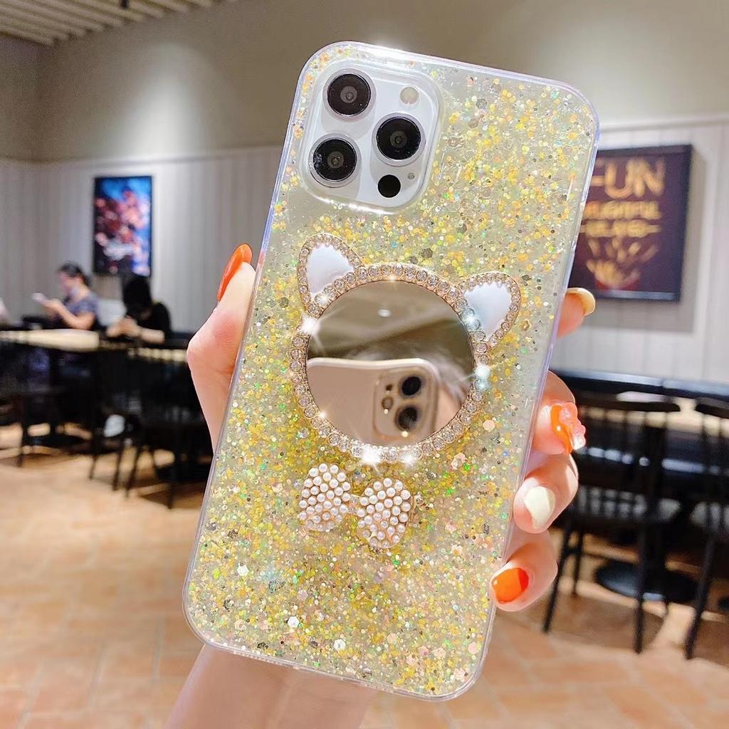 Glitter Sequined Mobile Phone Case Is Suitable For Apple 17Pro Makeup Mirror Wind 15 Rhinestone 16Promax Solid Color 14.