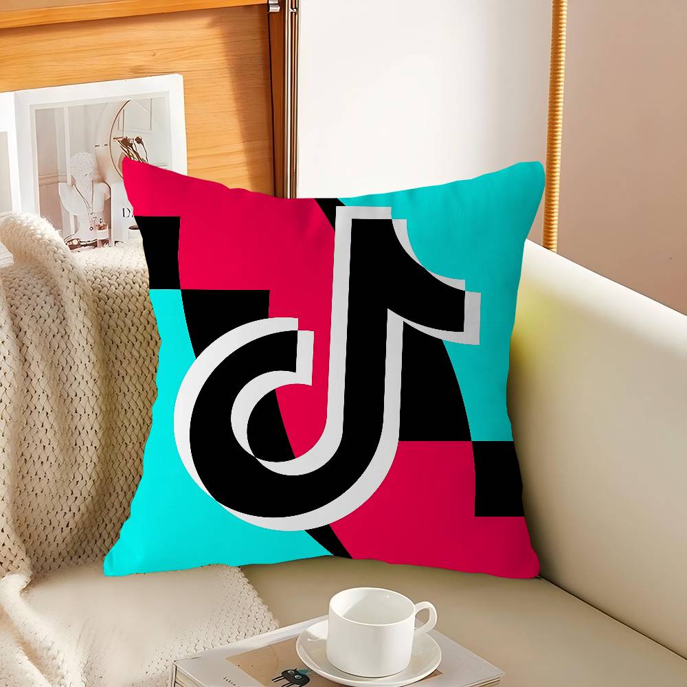 

T-TikTok Logo Cushion Cover Inches Farmhouse Decor Home Throw Pillow Covers For Couch Decorations 16x16Inch