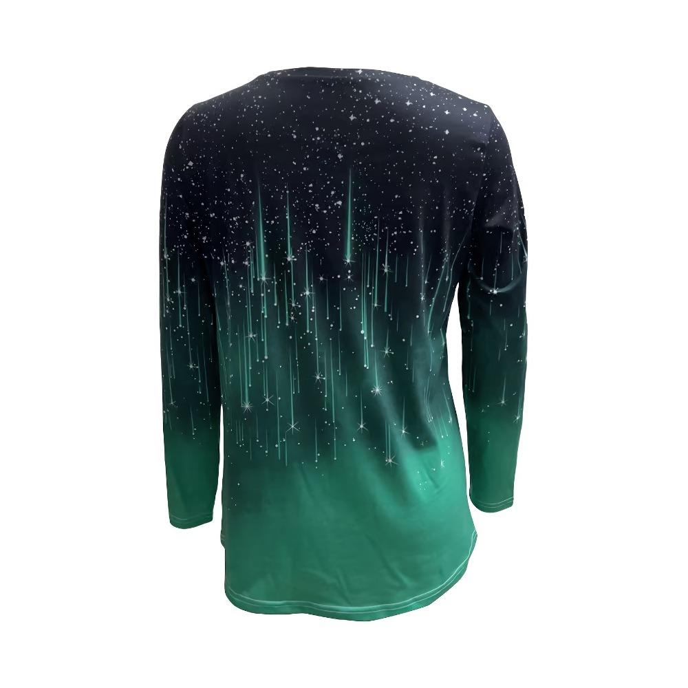 Spring and Autumn Round Neck 3D Starry Sky Printed Top Fashionable Casual Long Sleeved Women's T-shirts