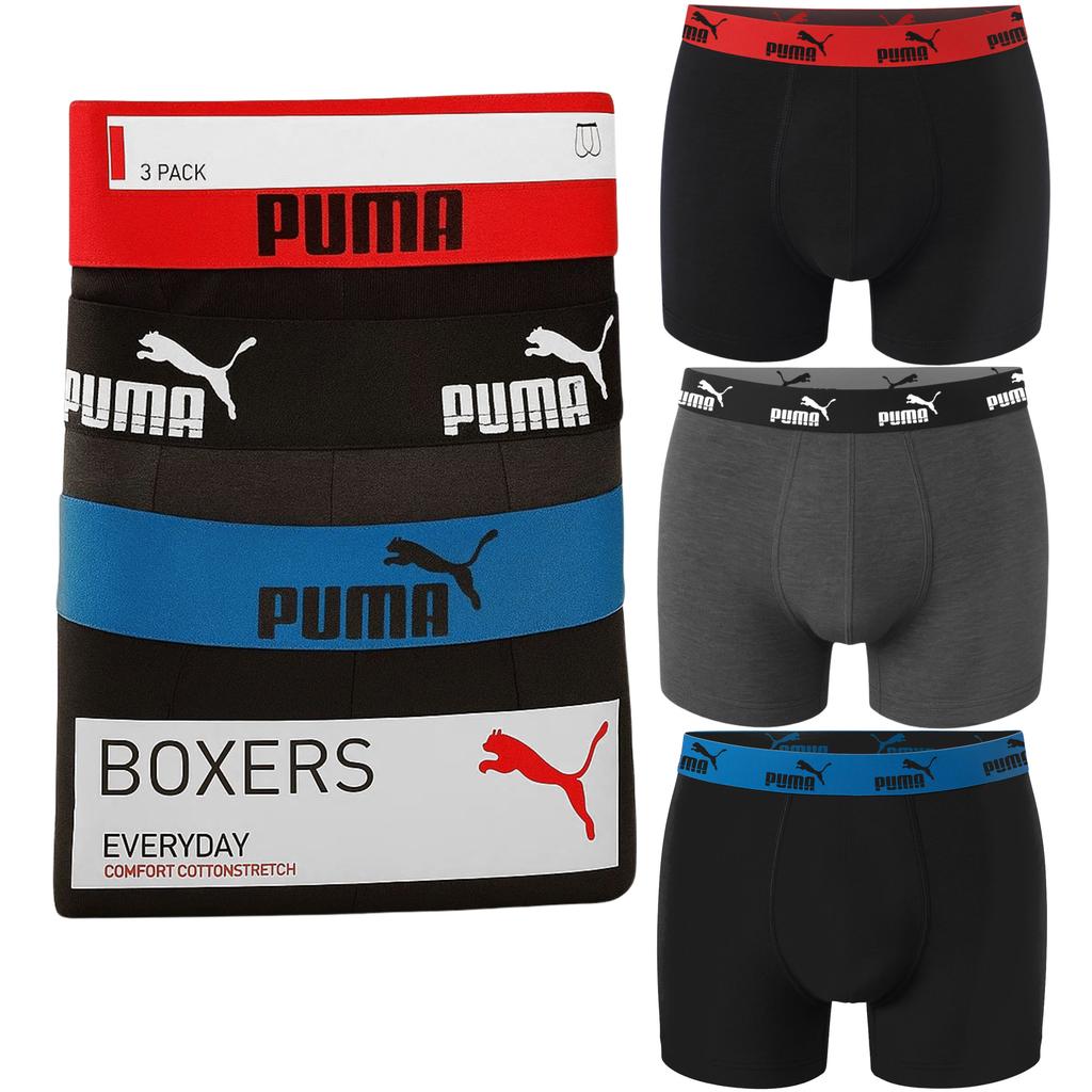 Puma Bokserki Męskie Black/Anthra Bawełna 3 Pak 