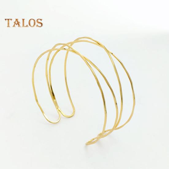 2 Pcs Women Bracelets Double-layer Open Adjustable Polished Anti-slip Exaggerated Style Solid Color Metal Arm Cuffs Lady Jewelry
