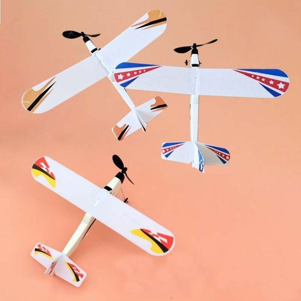 3 Styles Rubber Band Powered Helicopter Popular DIY Assemble Airplanes Toy for Kids Outdoor
