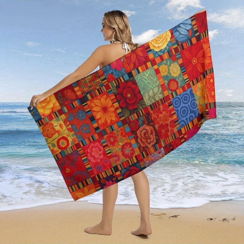 

Abstract Ethnic Retro Flowers Designed Beach Towel Large Super Absorbent, Quick-Dry, Fashionable Decorative Beach Towel Bath W40*H60(CM)