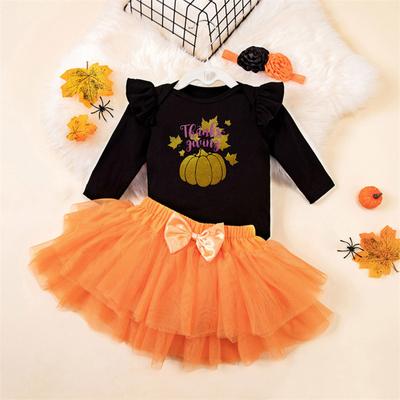 Halloween Style Long Sleeve Romper Skirt Headband Three-piece Dress Set