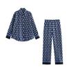 2025 Spring European & American Women's Geometric Print Shirt + Pants Set