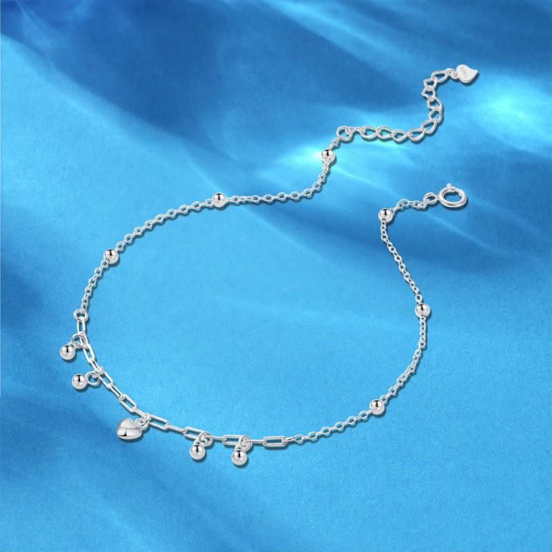 Fashion Adjustable Paperclip Chain Anklet Heart Bead Pendant Women