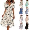 Damenmode Lässig V-Ausschnitt Kurzarm Rüschen Vintage Bedruckte Kleider