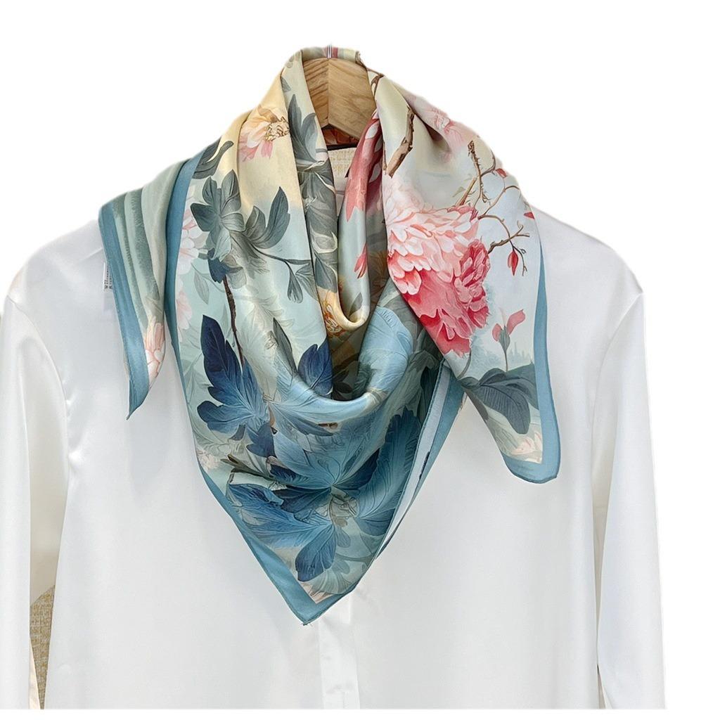 New Chinese Style National Wind Finch On The Branches 100% Mulberry Silk Silk Scarf Silk Cheongsam Shawl Scarf High-End Souvenir