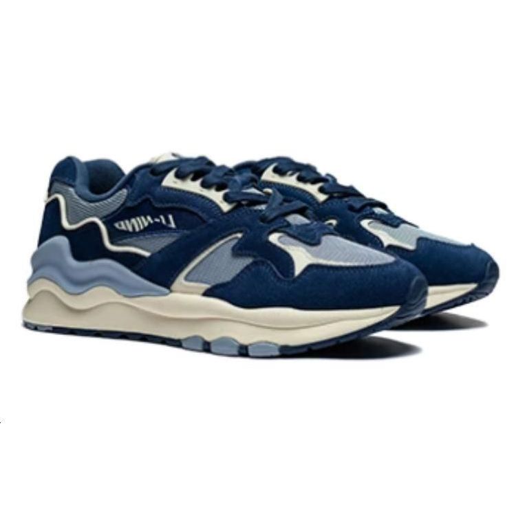 Li Ning 001 Mountain And Sea Fabric Synthetic Leather Non-Slip Wear-Resistant Low-Top Sports Casual Shoes Women sneaker Soft-Gray Blue AZGT008-3