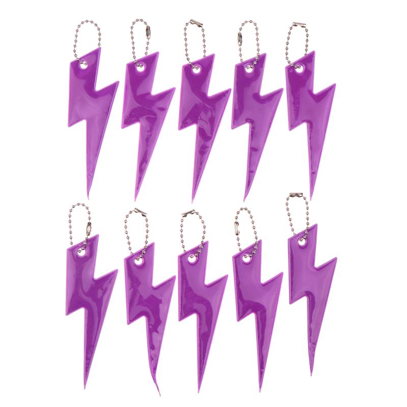 10Pcs Reflective Lightning Keychain High Brightness Reflective Night Keyring Portable Night Safety Key Chain Student Bag Pendant