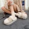 Fashion 2025 Autumn Winter Fashion Buckle Strap Slippers Home Cotton Shoes Women Indoor Fluffy Plush Warm Platform House Slippers