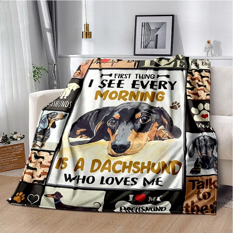 Dachshund Blanket Cute Black and Red Paws Printed Soft Flannel Blanket Warm Cozy Blanket for Teens Adults Kids