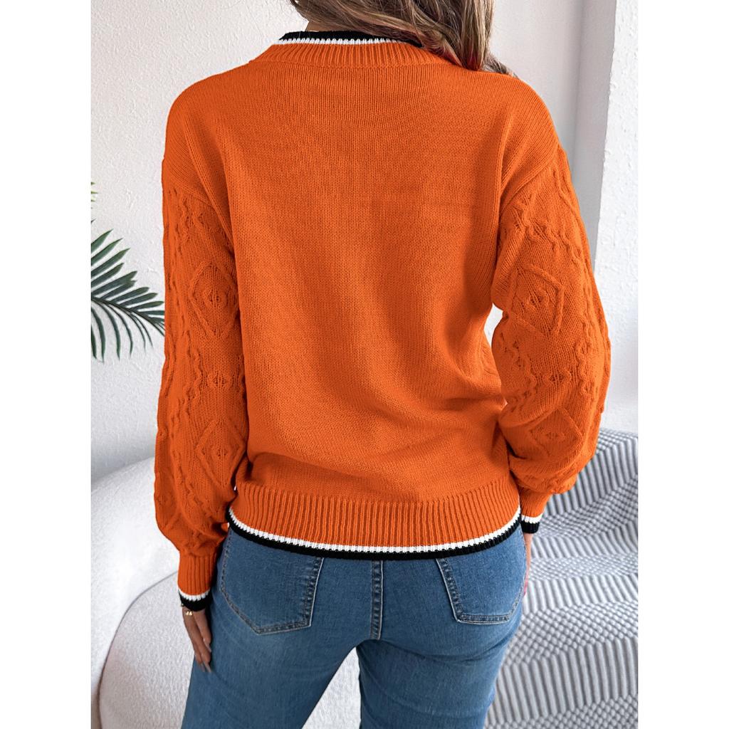 HNXC Autumn and Winter Casual Color-blocking Braided Long-sleeved Pullover Sweater for Women