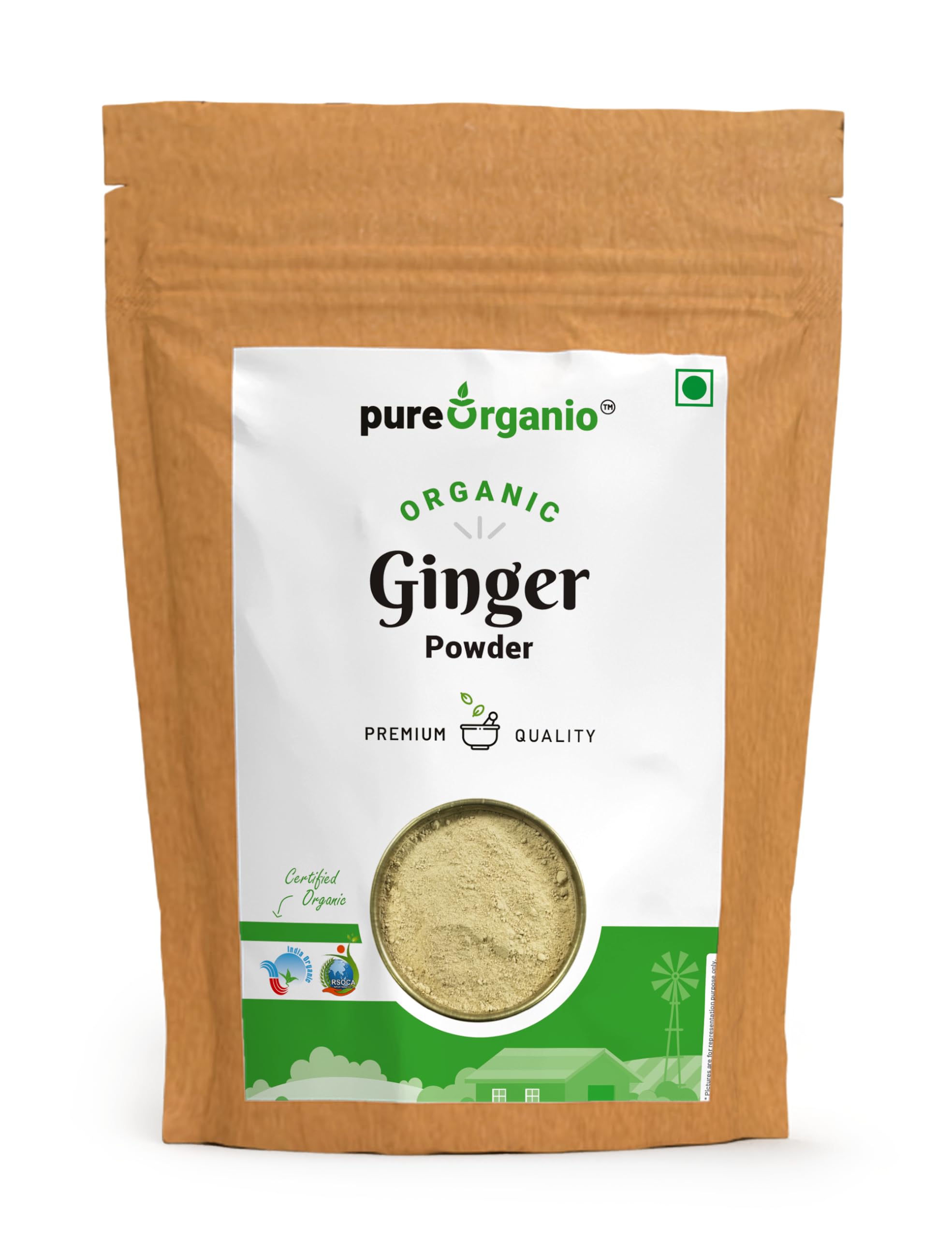 Pure Organio Ginger Powder Organic Dry Ginger Powder Saunth Ground Sonth Hand Pounded For Cooking Baking & Tea - 200 Gm