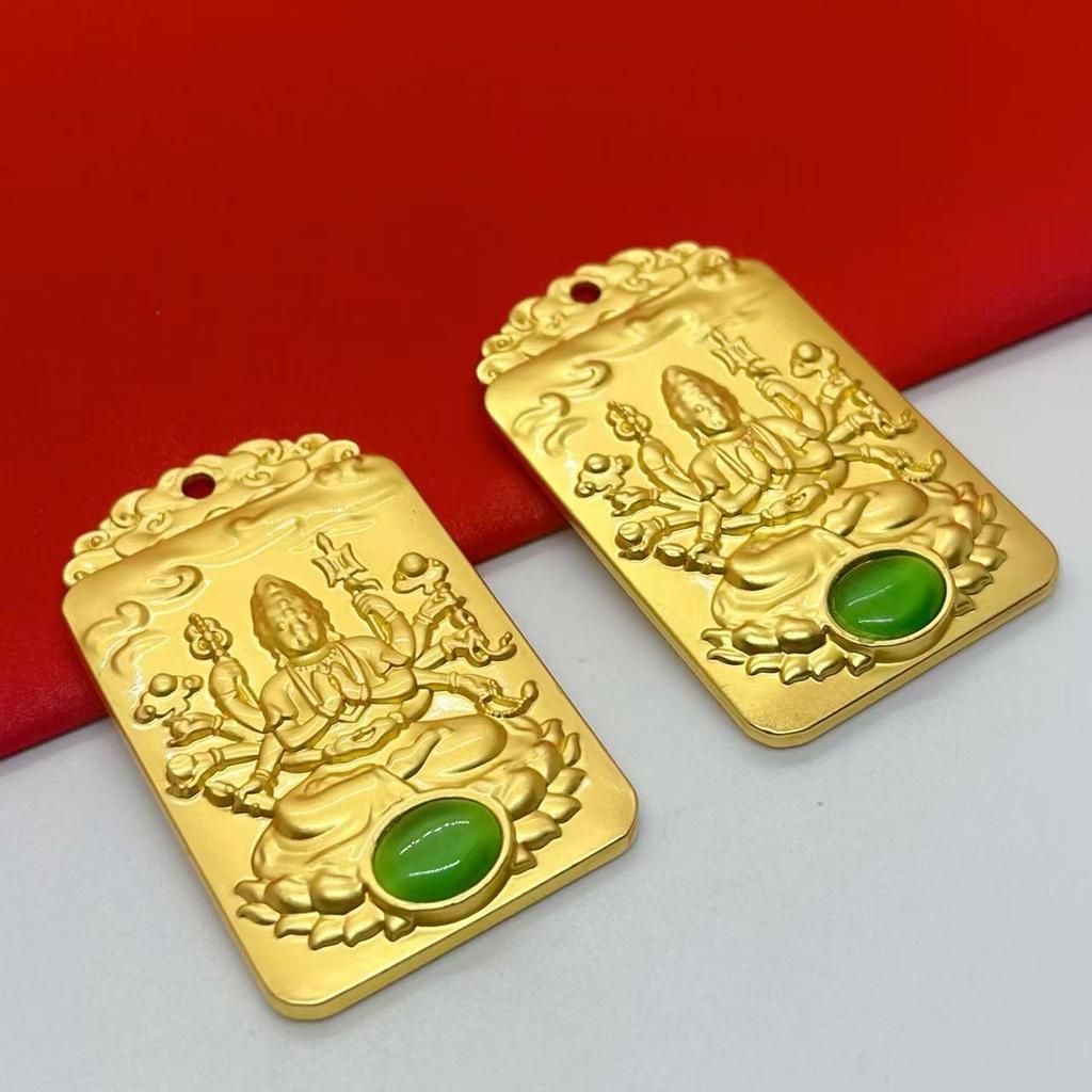 Ancient Sand Gold Thousand-Hand Guanyin Necklace with Cat's Eye Pendant - Hot Selling Long-Lasting Color Jewelry