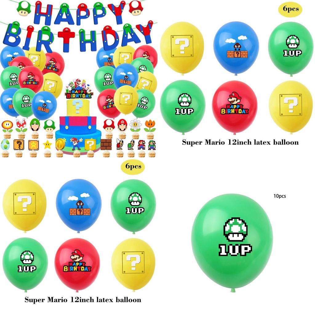 Super Mario Happy Birthday Party Decor Supplies Banner Balloon Cake Topper
