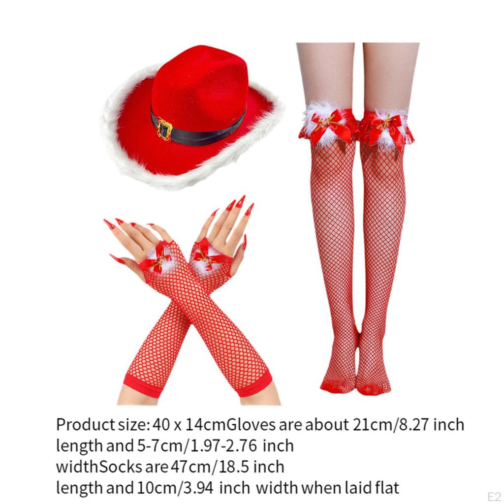 Christmas Cowboy Hat for Women Fashion Long Fingerless Dress Gloves Carnival