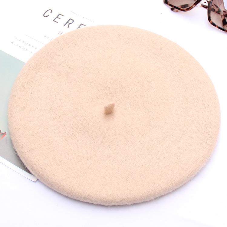 Autumn And Winter Women'S Solid Color Light Board Wool Woolen Beret Retro Simple Fashion Painter Hat Bud Hat