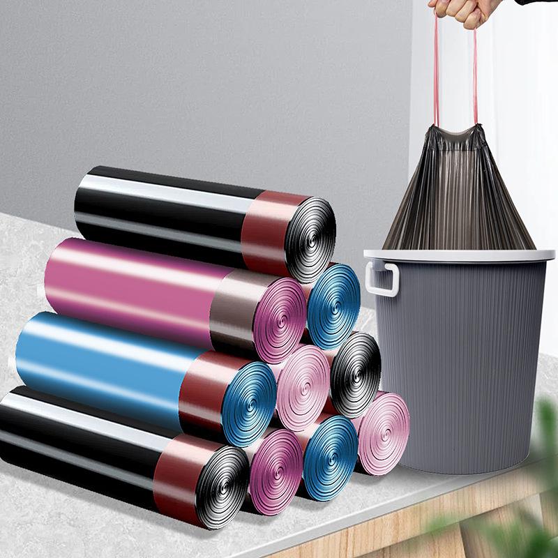 Durable Black Drawstring Garbage Bags - Thickened, Tear-Resistant, Disposable for Kitchen Use 1 roll black / 15 bags