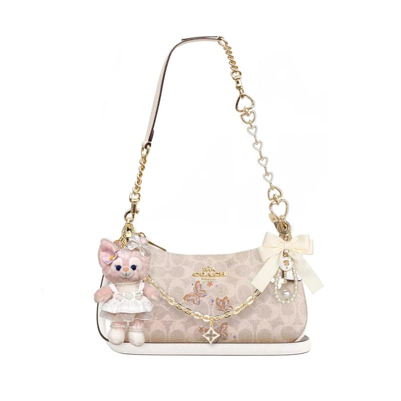 

COACH shoulder bag [Customized bag] Teri 24 classic presbyopic Logo zipper closure, pendant, scarf, bow, printing Listen to the Rain Basic Model білий