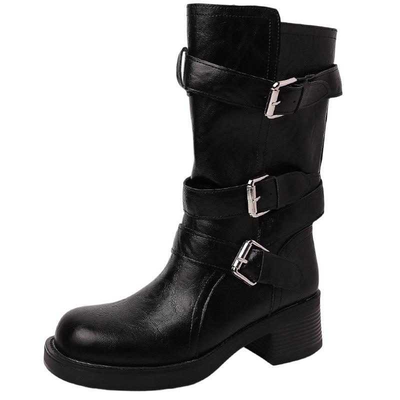 British Style Platform High-heeled Martin Boots Women's Autumn and Winter Fashion Versatile Design Belt Buckle Heightening Fashion Boots Short Boots
