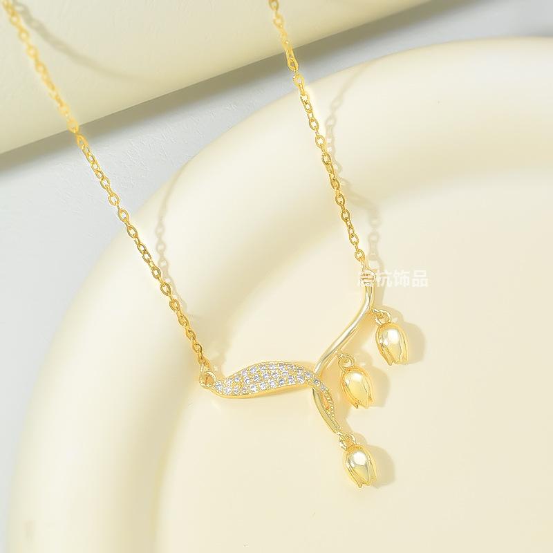 Lily Of The Valley Necklace Women'S Light Luxury Natural Premium Versatile Micro-Inlaid Flower Pendant Delicate Clavicle Chain